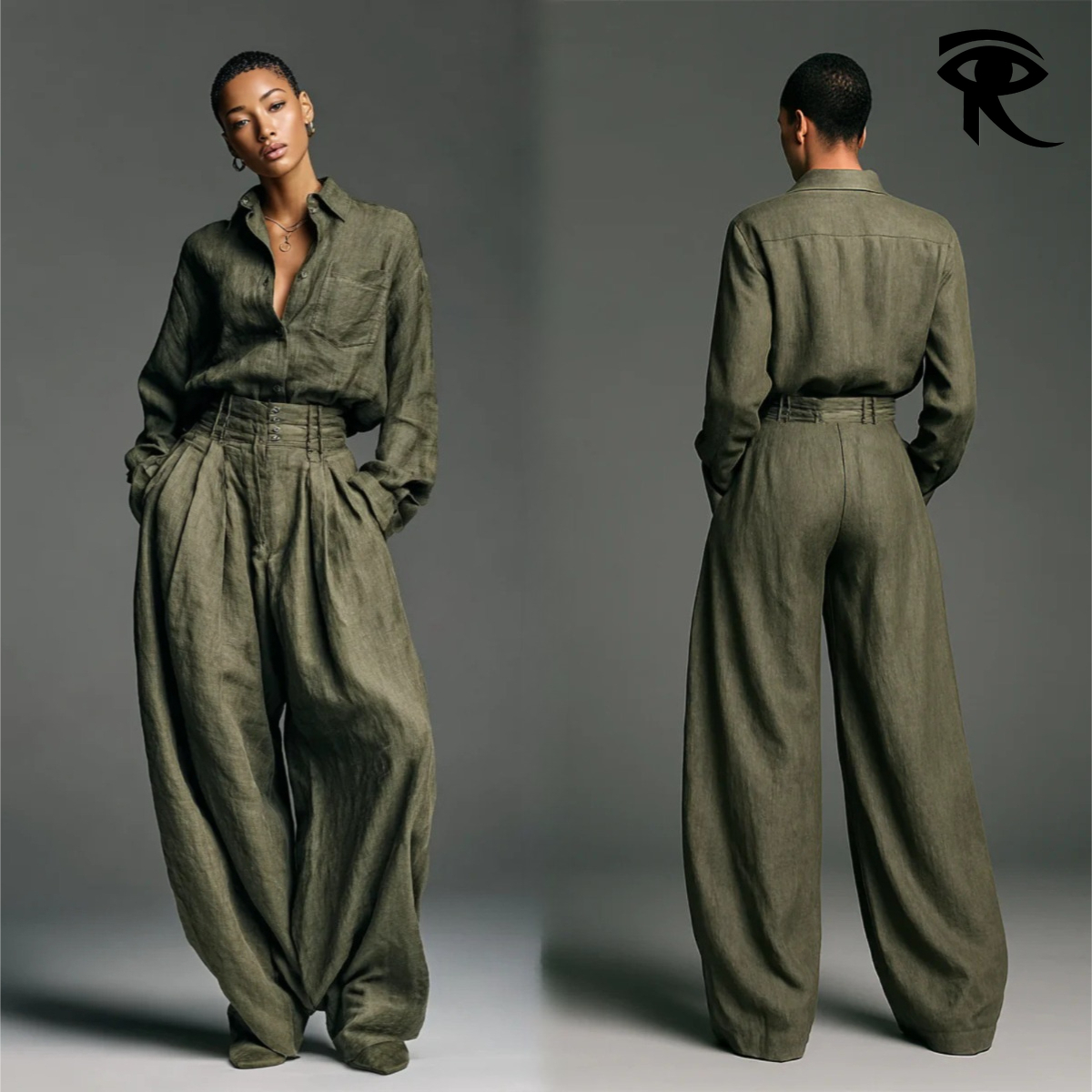 2026 New French Milan Fashion Women's Shirts and Trousers Two-piece Set Cardigan Long-Sleeved Shirt Loose Elegant Retro Women Two Piece Pants Des