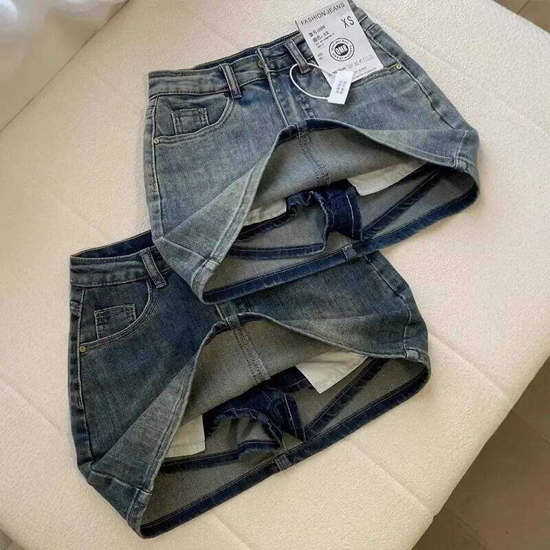 American High-Waisted Fashion High Street Hot Girl Half Vintage Y2k A-line Denim Skirt Women Z260314