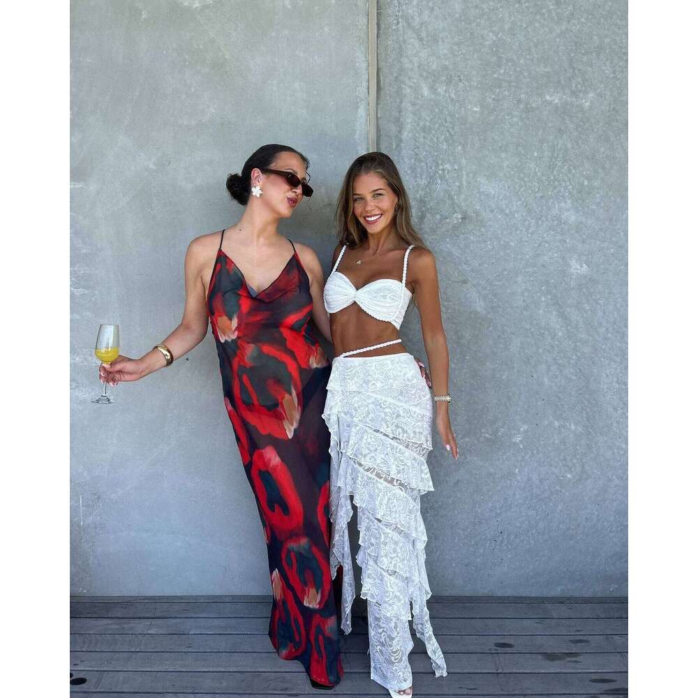 2026 New Sexy White Lace Long Skirt And Bikini Women 3Pcs Slipt Swimsuits Set Fashion Lady Biquini Swimwear Holiday Beach Outfit 26H0313