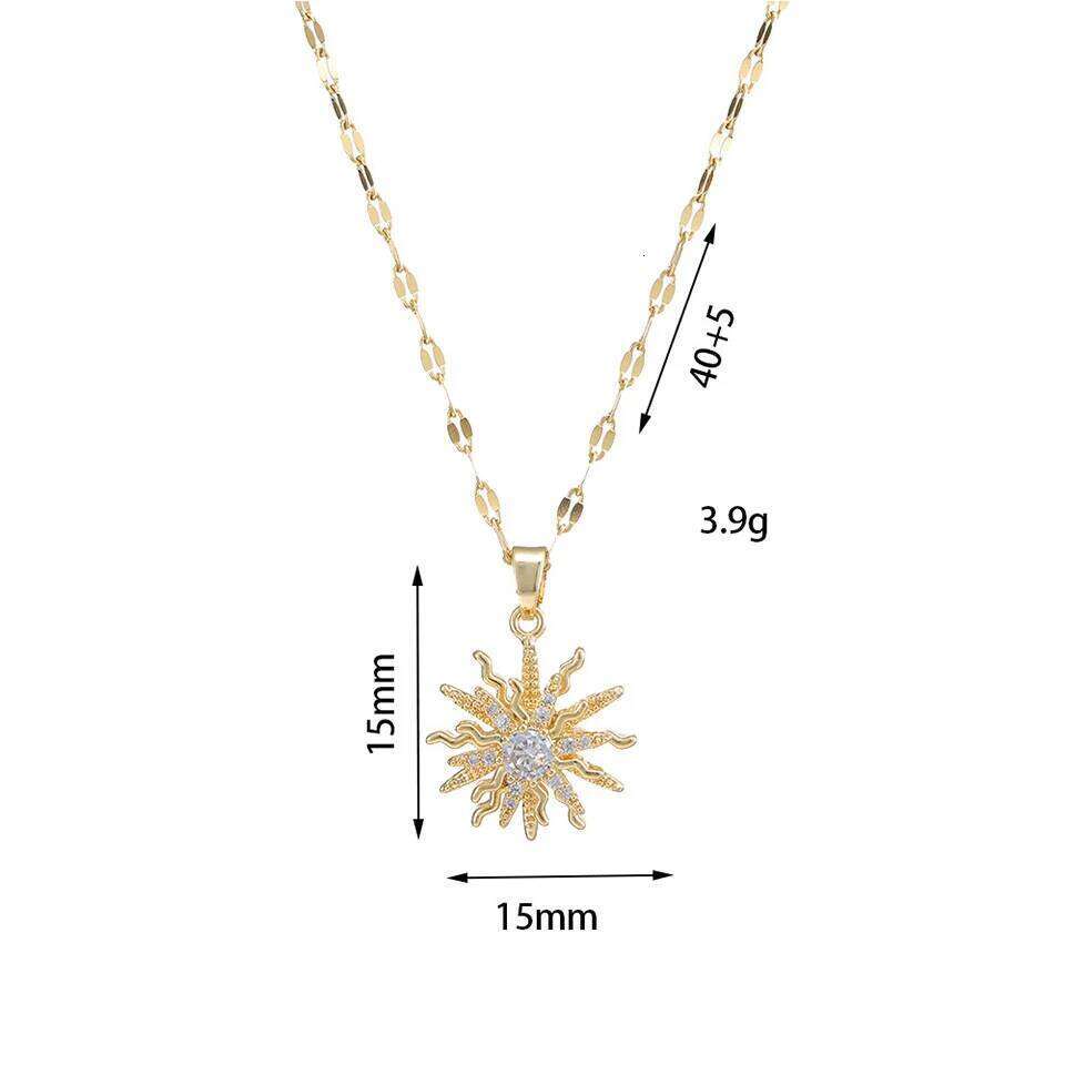 Yupsk Titanium Steel Gold Color Rotating Flower Pendant Necklace for Women Shiny Clear Zircon Sun Clavicle Chain Necklaces Gift H260312
