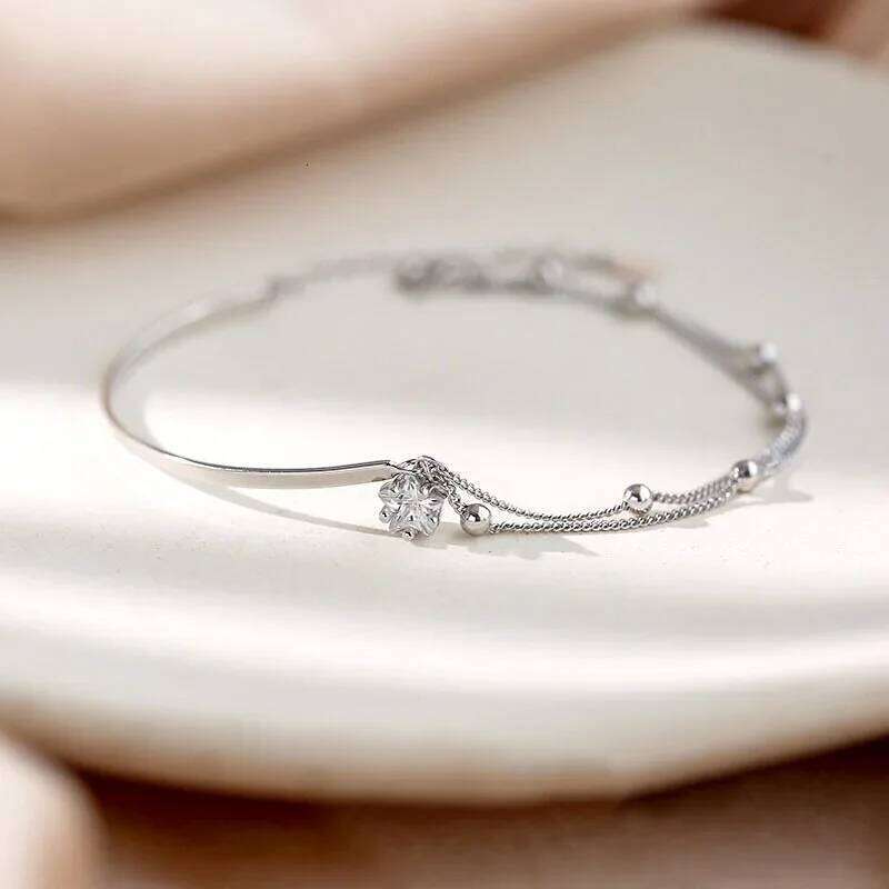 2025 Silver Beautiful Stars Bracelets for Women Girl Party Wedding Fashion Jewelry Holiday Double Layered Bangles Gifts Z260313