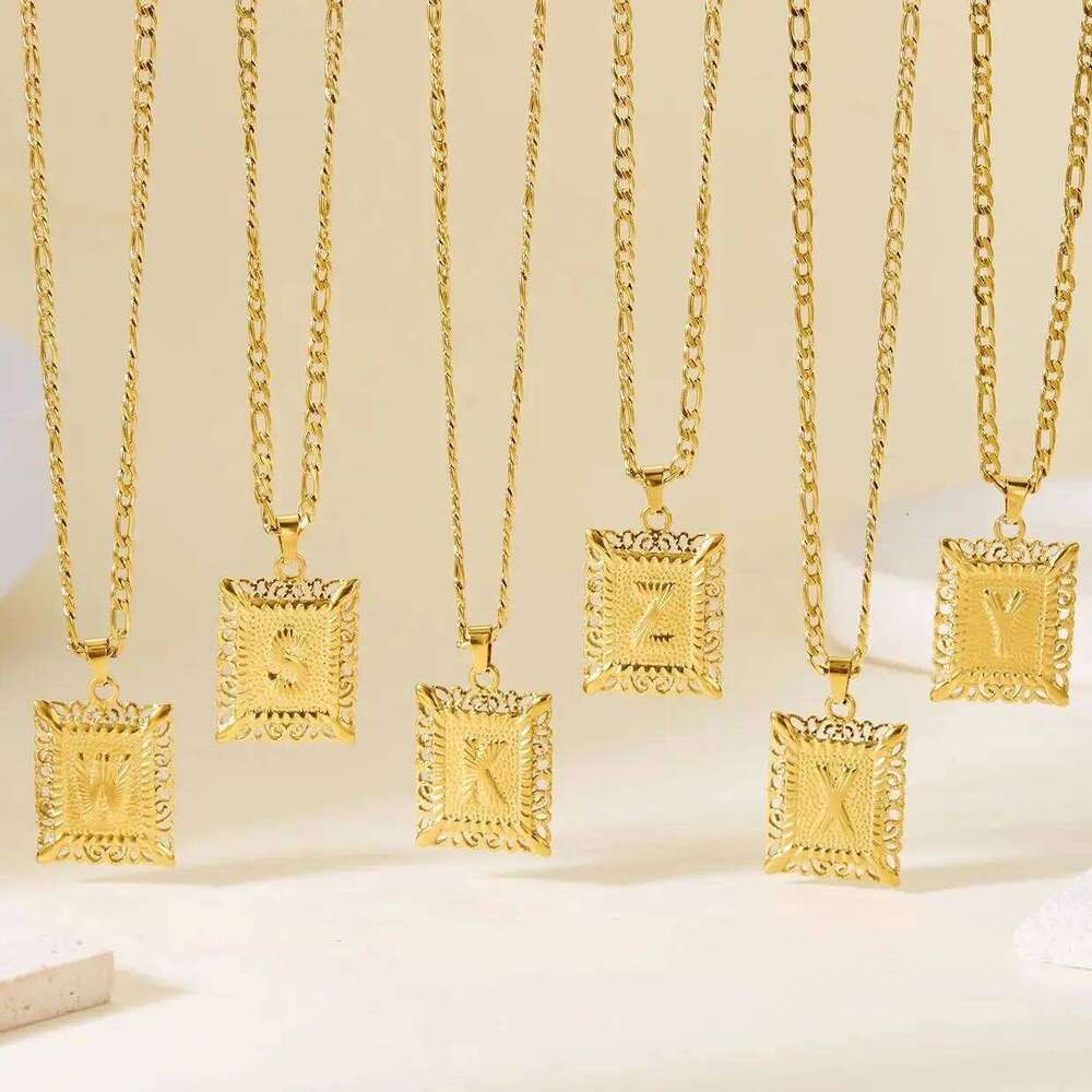Stainless Steel Initial Letter For Women Men 2025 New Stylish Square Pendant Necklace Birthday Party Jewelry Gifts H260312