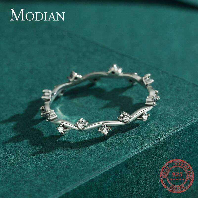 Modian 925 Sterling Silver Charm Line Clear CZ Finger Rings Elegant Wedding Trendy Stackable Ring For Women Brand Jewelry Anel H260312