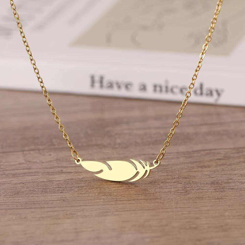 Stainless Steel Necklaces Simple Feather Charm Pendant Collar Chain Fashion Necklace For Women Men Jewelry Friends Best Gifts H260312