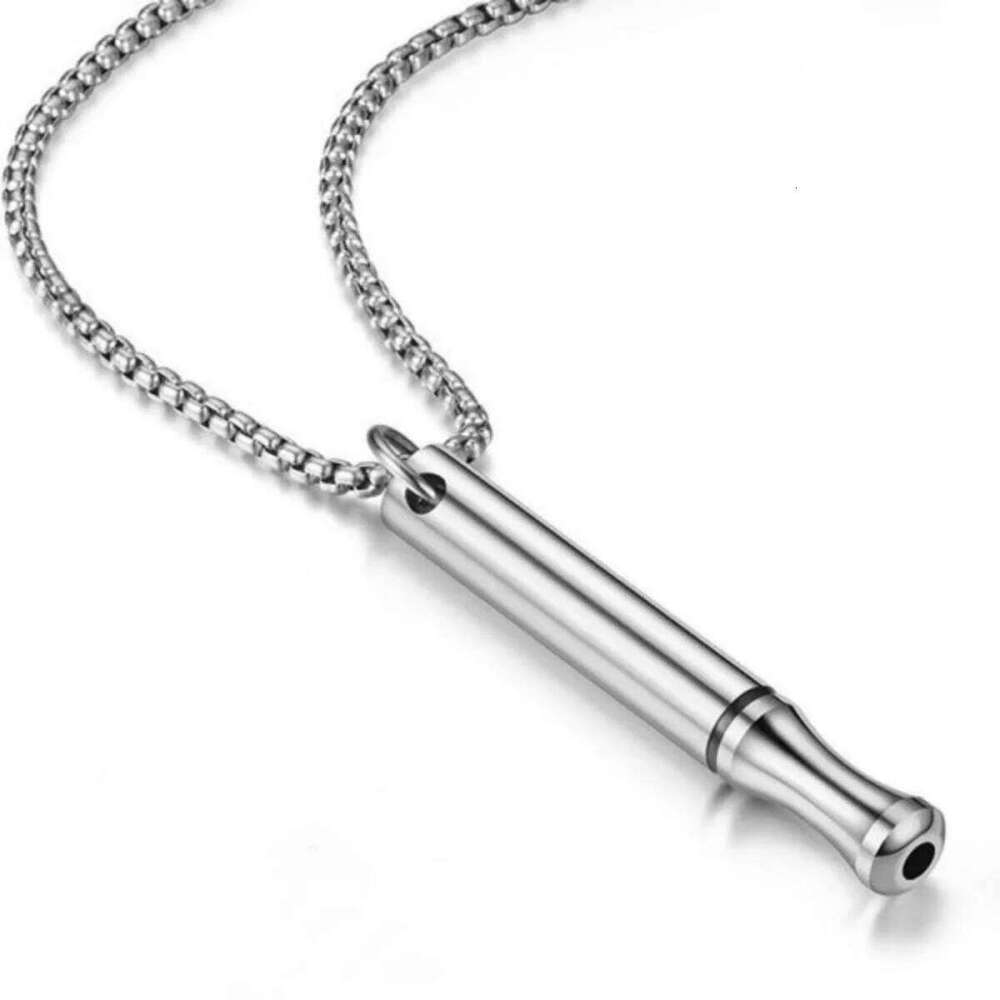 Stainless Steel Whistle Shaped Pendant Necklace For Women Men Relieve Stress Anti Anxiety Quit Smoking Choker Meditation Jewelry H260312