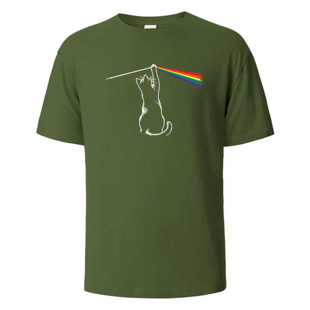 Cat Light Simplicity Printed Mens T-Shirts 100Cotton Breathable Comfortable Tops For Men Summer O-neck Oversize Men Clothing D260313