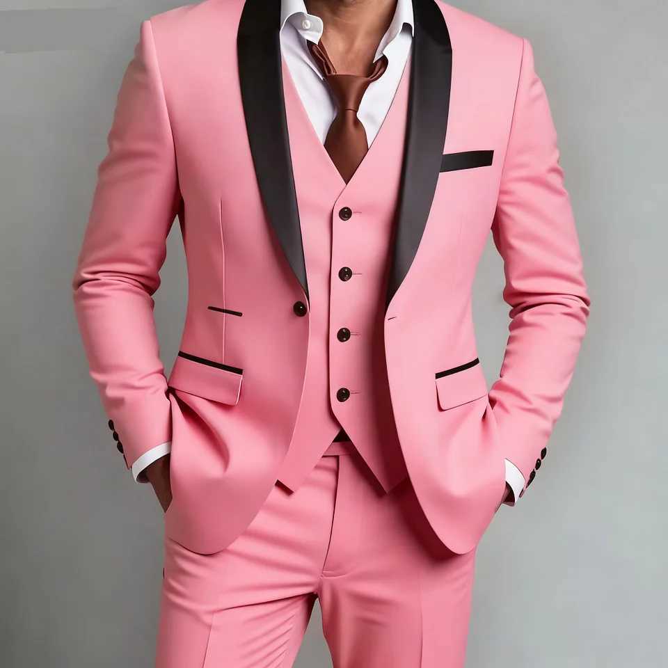 Mens Black White Slim Fit Three Piece Suit Set Large Size Autumn Wedding Party Blazer Coat Pants Vest Fashion Male Outfit M260313