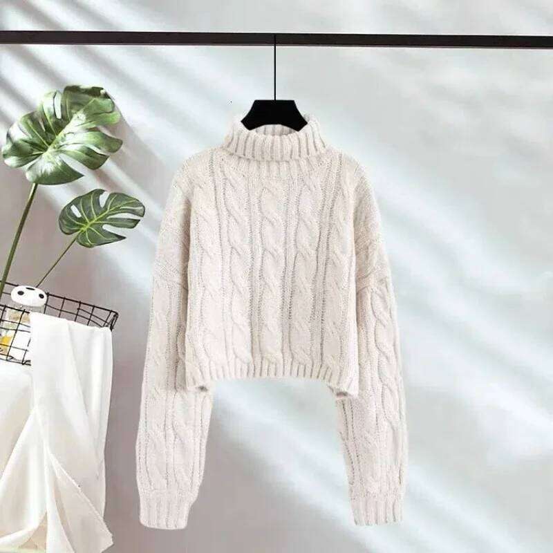 High-neck Pullover Short Twist Sweater for Women in Autumn and Winter New Lazy Style Loose Thickened Knitted Outside Wear Z260314