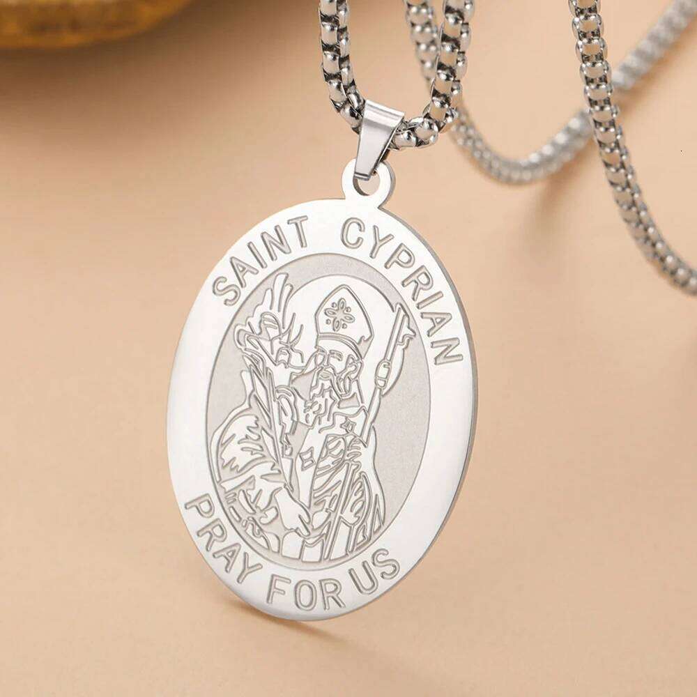 Dawapara Saint Cyprian Medal Necklace Powerful Prayers and Conjurings Michaelmas Catholic Amulet Stainless Steel Jewelry H260312