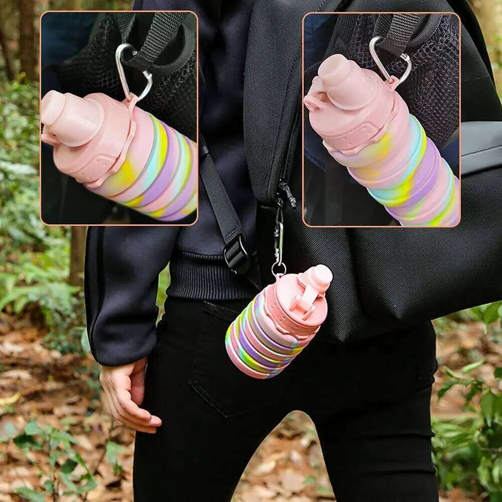 Leeseph Silicone Collapsible Water Bottles, Portable Foldable Sports Cups with Carabiner, Leak Proof for Outdoor Travel 500ml Z260313