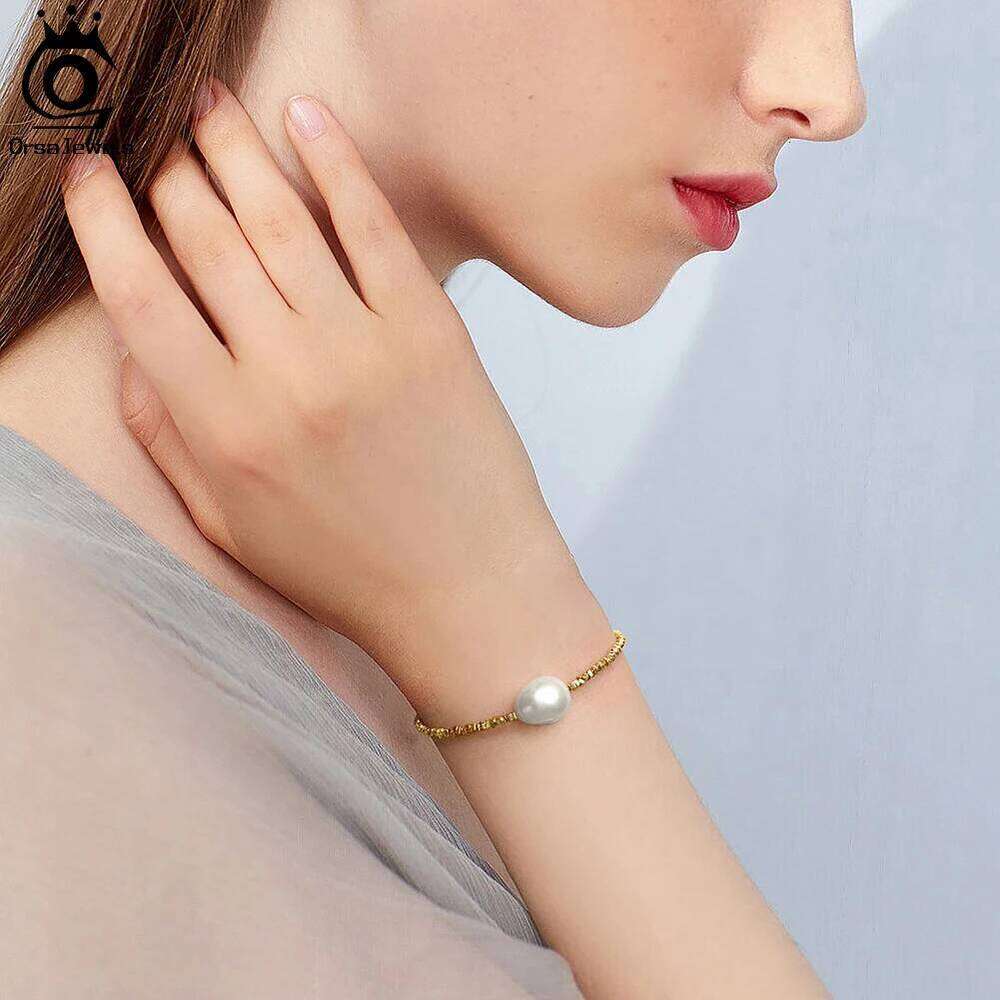 ORSA JEWELS 14K Gold 925 Sterling Silver Nugget Chain Bracelet with Exquisite 11mm Freshwater Pearl for Women Jewelry GPB19 Z260313