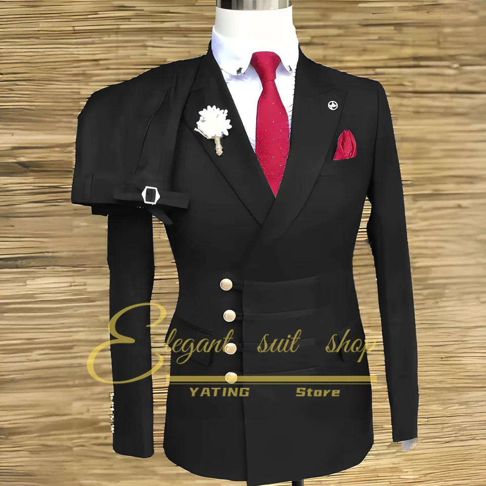 Formal Wedding Men Suits 2 Piece Jacket Pants Sets Double Breasted Male Clothing Costume 260312