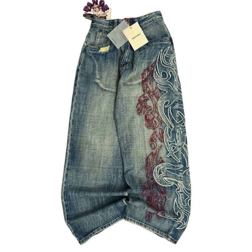 Y2K American New Pattern Embroidery Baggy Jeans Men High Street Vintage Hip Hop Fashion Casual Joker Couple Wide-leg Pants Z260313