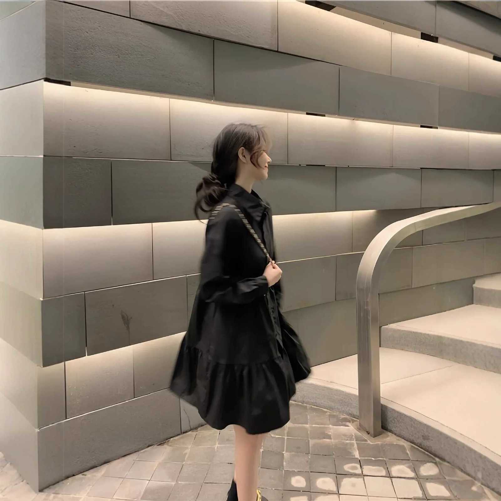 Spring Fashion French Style White Shirt Dress Womens Design Sensation Small Size Long Sleeve A- Line Dress Polo Collar Midi DreT260314