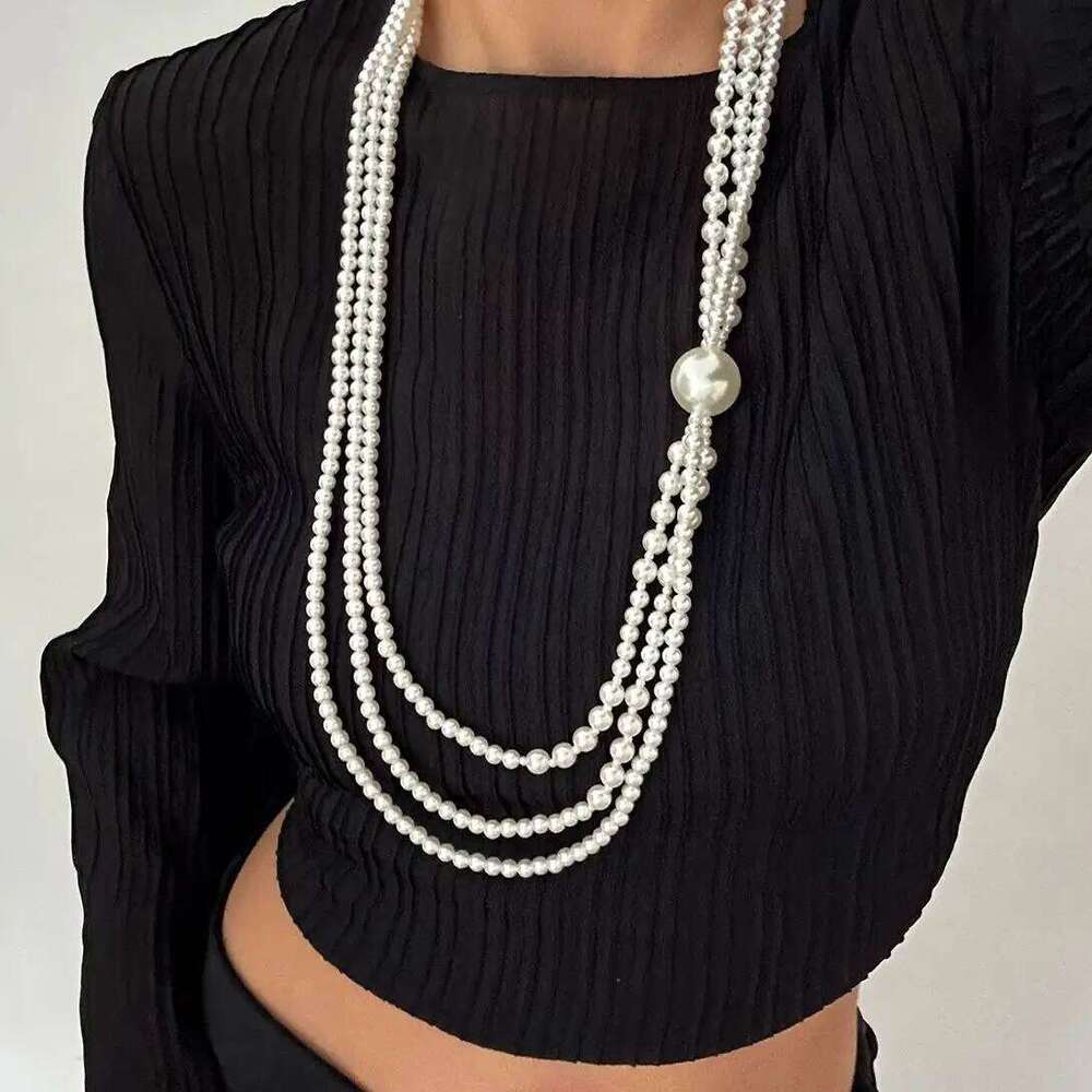 PuRui Baroque Multilayer Imitation Pearl Long Choker Necklace Creative Elegant Sweater Chain Neck Accessories Jewelry H260312