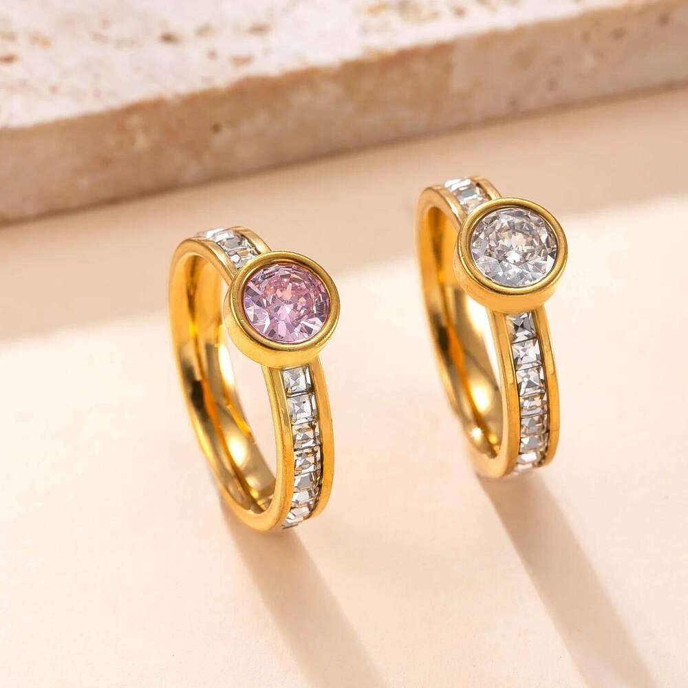 Round Shinny Zircon for Women Stainless Steel Ring Wedding/Engagement Jewelry H260312