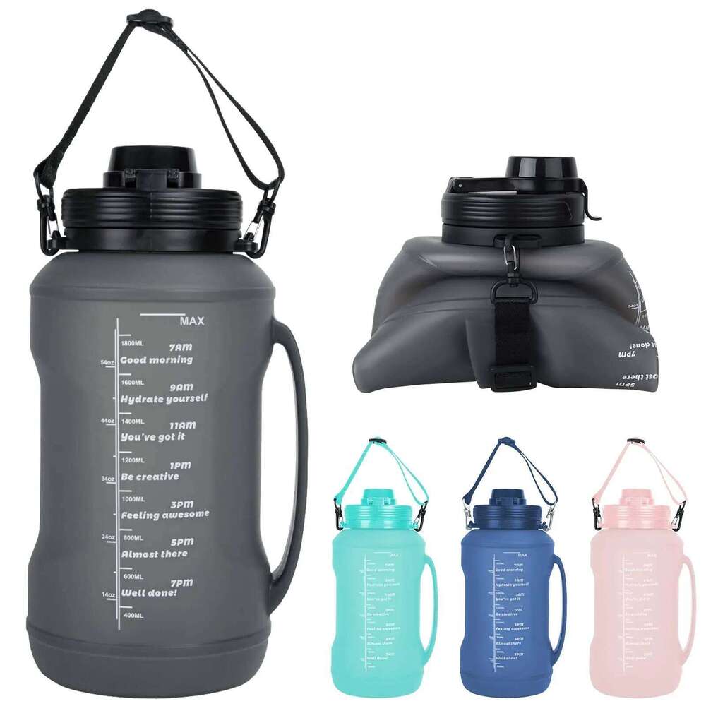Collapsible 64oz/2L with Handle & Straw Large Capacity Silicone Foldable Bottle Sports Water Cup Outdoors Z260313