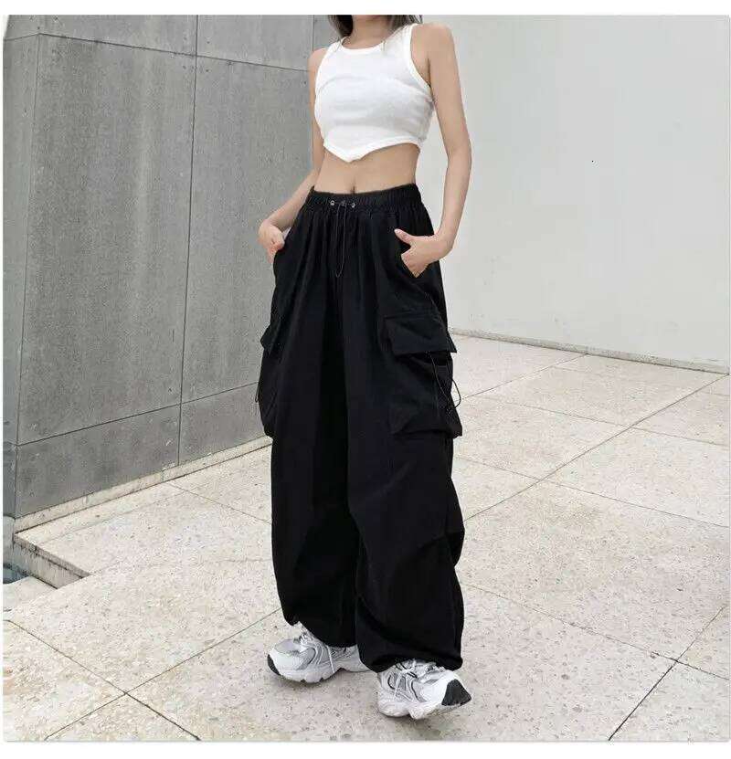 2025 Cargo Pants Women Retro Workwear Casual Baggy Straight Fashion Wide Leg Pockets Joggers Trousers Y2k Streetwear