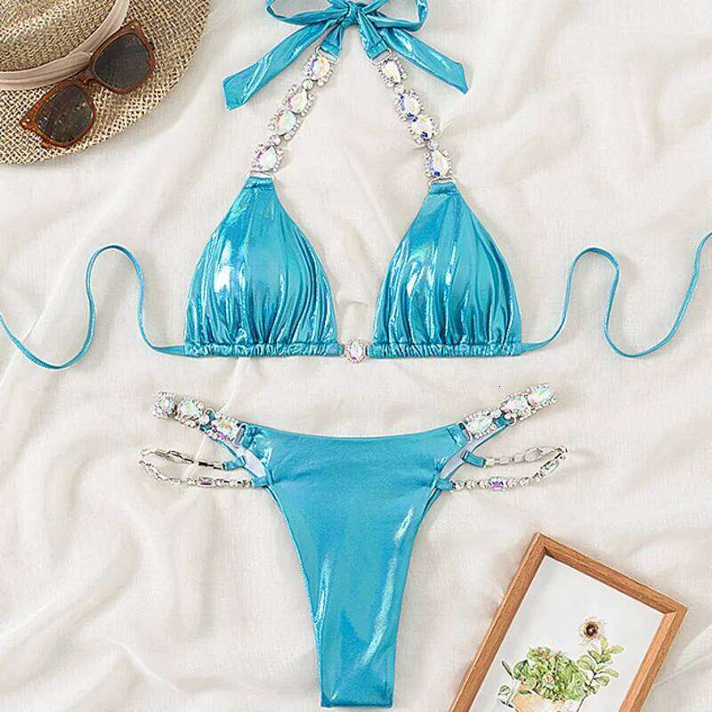 Summer Sexy Bikinis Swimsuit With Rhinestones Women Swimwear Female Push Up Bikini Beach Swim Wear Bathing Suit Pool Bather 2026 Y260303