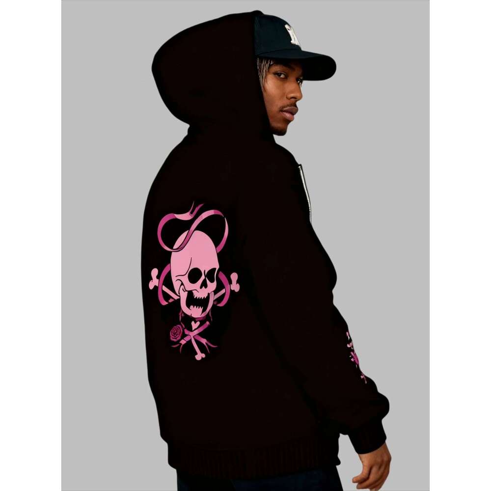 New hooded zip-up Men Winter 100%Cotton skull print woman Vintage fleece sweatshirt Casual fall clothes y2k oversized hoodie 26Y0313