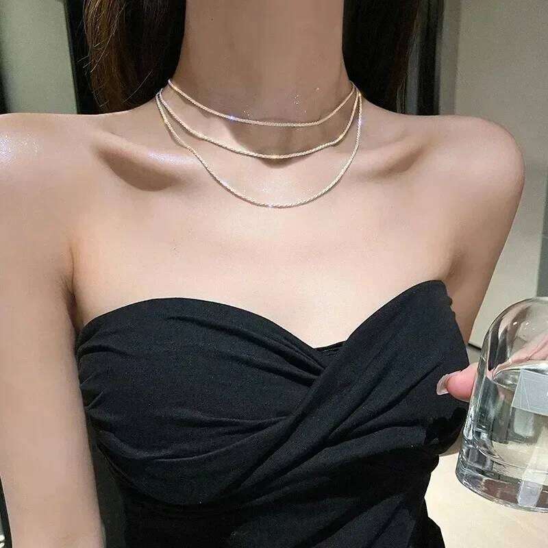 Popular Sparkling Necklace for Women Silver Colour Clavicle Chain Choker Fashion Jewelry Wedding Party Birthday Gift H260312