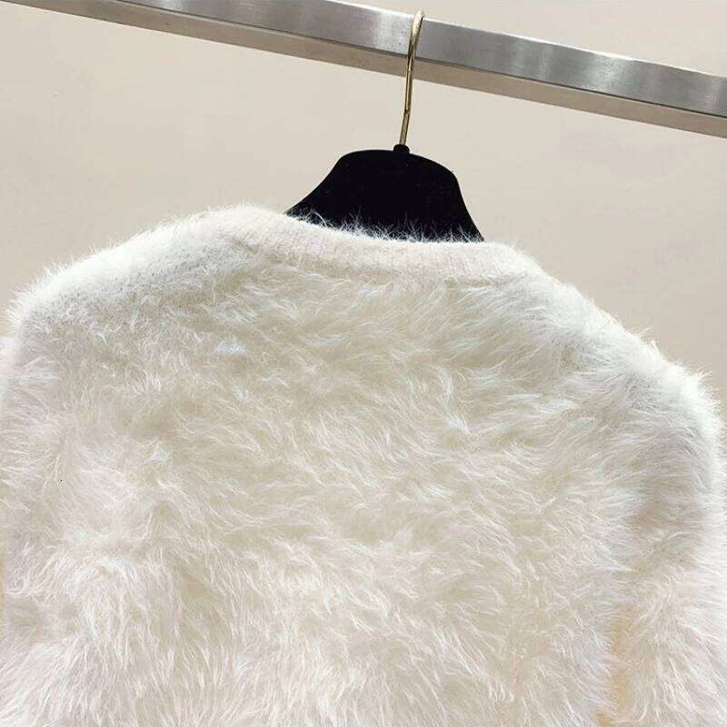 Fuzzy Pullover Women Soft Plush Solid Color Simple Sweater White Mink Fur Sweet Loose-Fit Warm Sweaters Knitwear Jumpers Z260313