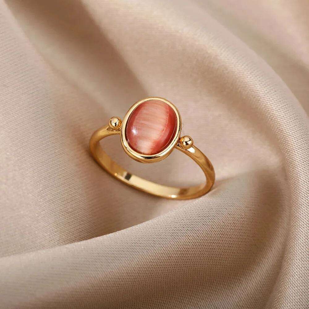 Classic Round Cat's Eye Rings For Women 18K Gold Plated Minimalist Teardrop Ring New Trend Aesthetics Couple Jewelry Accessories H260312
