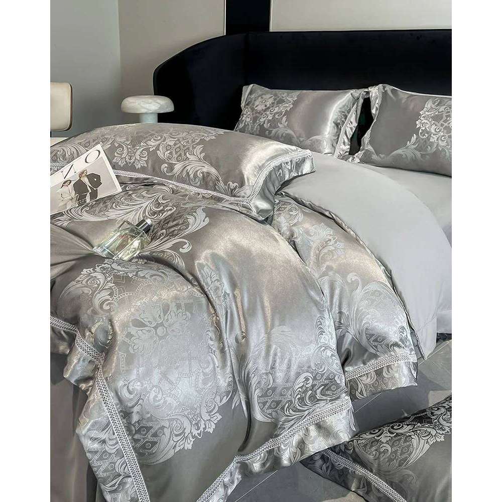 4Pcs Light Style 100% Cotton Premium Class A 120 Counts Tribute Satin Jacquard Super Soft Naked Bedding Quilt Cover Sheet H260312 - view 6