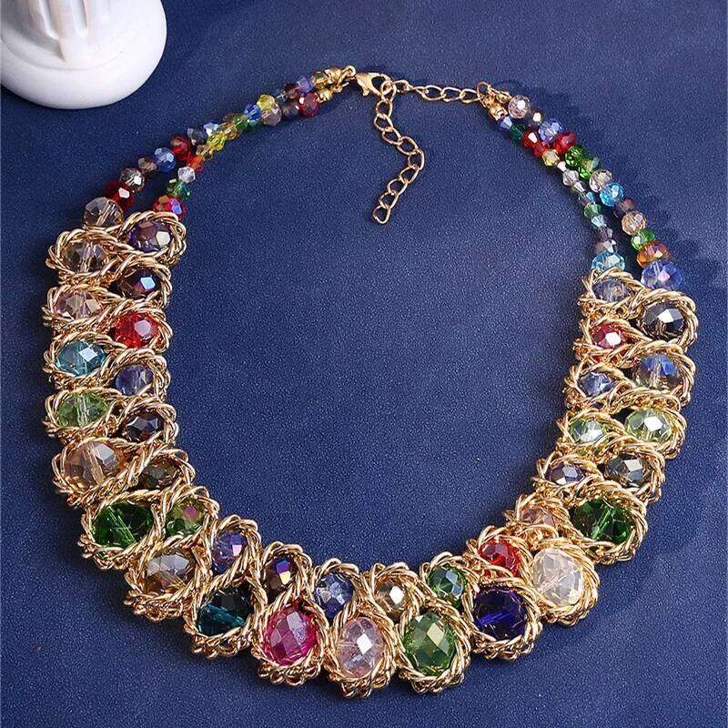New Double Layer for Women Glasses Stone Handmade Necklaces Gold Color Choker Necklace Bijoux Collier Gift H260312