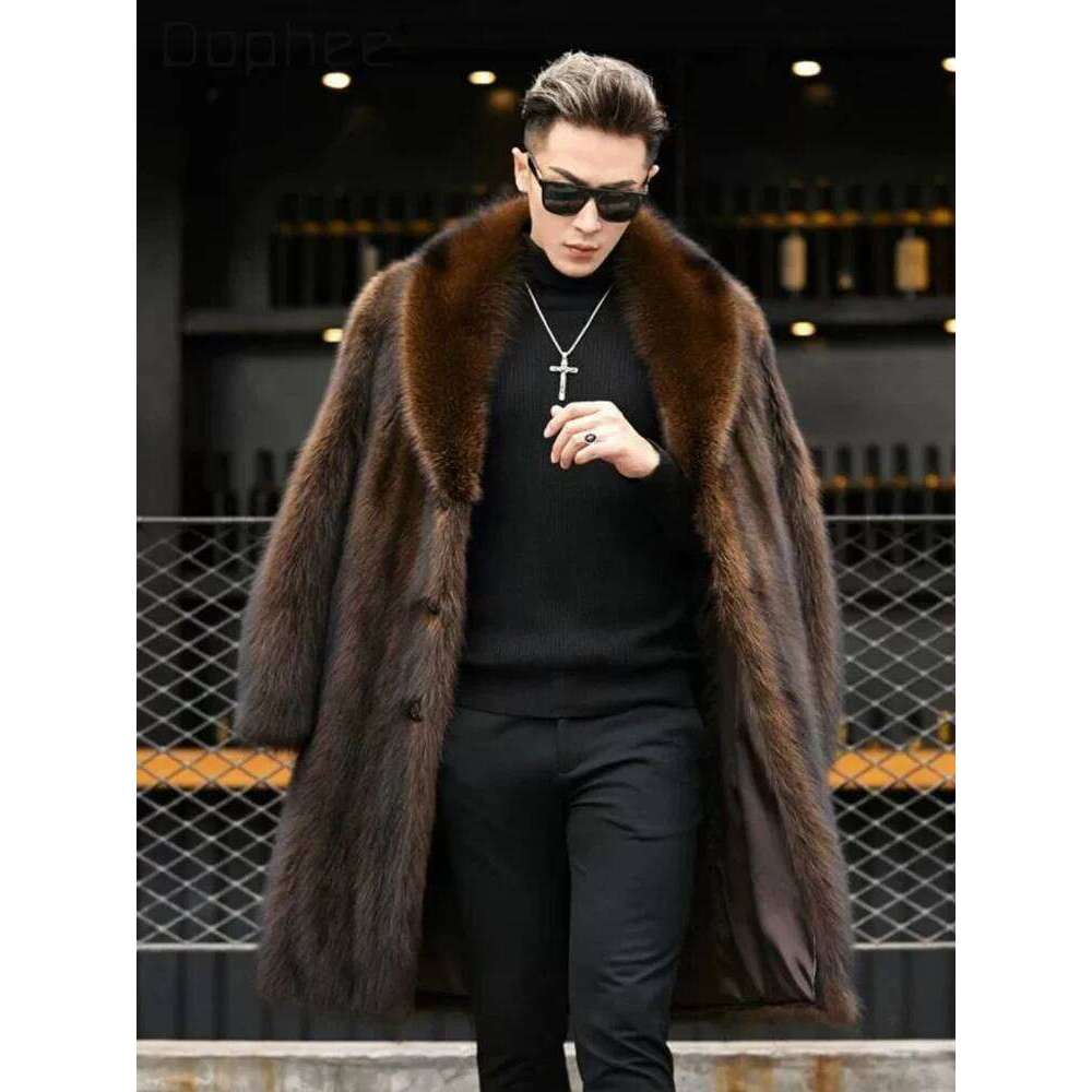 High-end Luxurious Stylish Men's Eco-friendly Coat Mid-length Overcoat 2025 Winter New Faux Mink Fur Coats Z260313