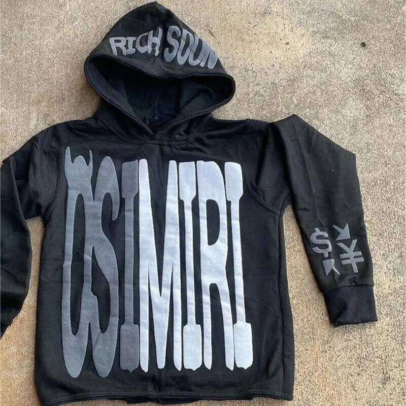 2025 new foam hooded sweatshirt sports set with Y2K letter print on the head, dark Z260314