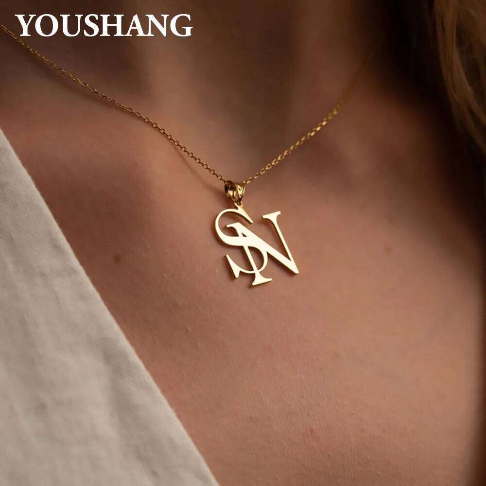 Customized Couple's Initials Necklace Stainless Steel Personalized Double Letter Pendent Golden Color Birthday Gift for r H260312