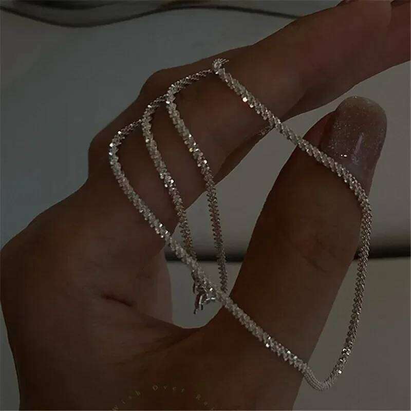 Popular Sparkling Necklace for Women Silver Colour Clavicle Chain Choker Fashion Jewelry Wedding Party Birthday Gift H260312