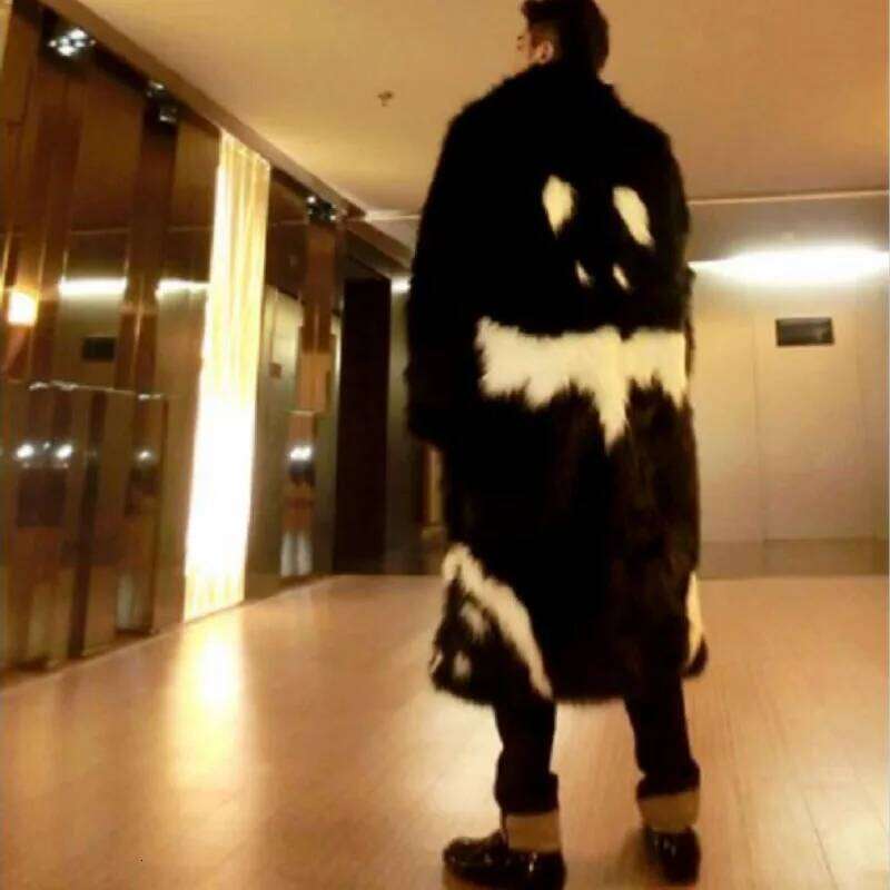 Cool Winter Unisex Thickening faux fur Long jacket Black Gown white devil windbreaker Imitation Faux Fox grimace Fur Coat Z260313