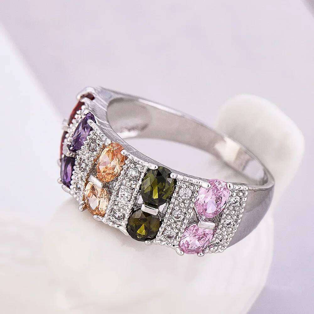 Bohemian Female Rainbow 925 Sterling Silver Filled Promise Engagement Rings for Women Colorful CZ Crystal Wedding Jewelry H260312