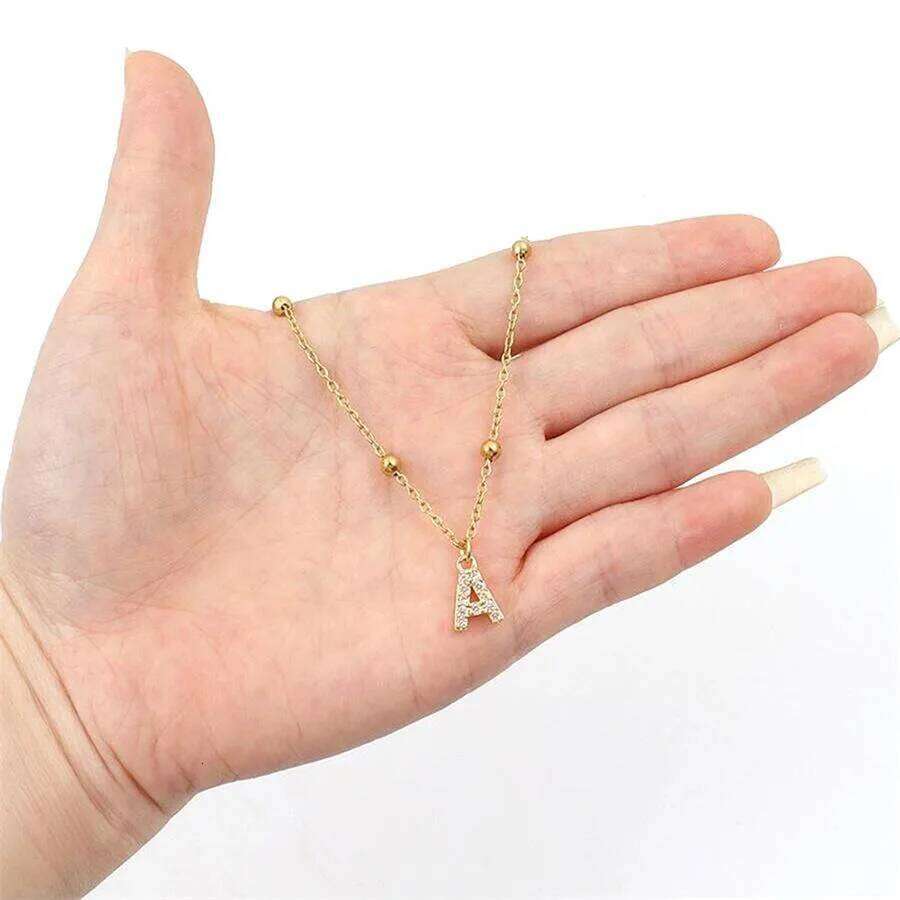 Fashion 26 Letter Pendants Neckalce Micro-paved Zircon Stainless Steel Bead Chain for Women Necklace Charms Jewelry H260312