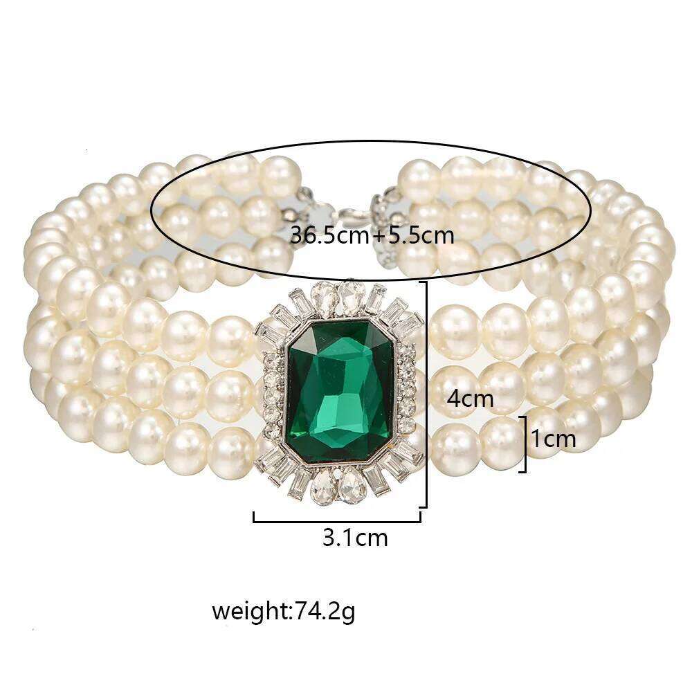 KMVEXO Multi Layered Simulated Pearl Green Crystal Choker Collar Statement Boho Clavicle Chain Necklace Women Jewelry H260312