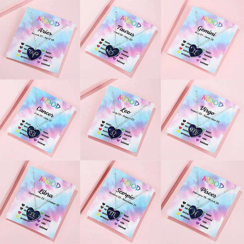 Mood Color Changing 12 Constellations Heart Pendant Thermochromic Necklace Temperature Sensitive Necklaces for Girls H260312
