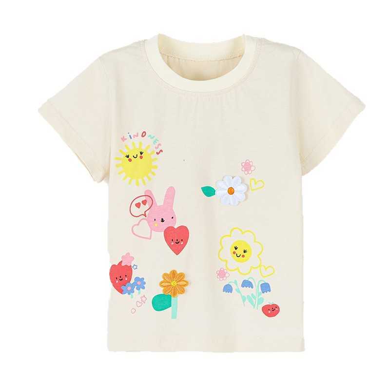 T-shirts Summer New Girls' Short-Sleeve T-Shirt Fashionable Floral Print Children's Round Neck T-Shirt Children's Clothing