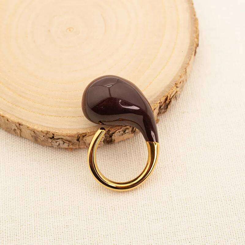 CARLIDANA Water Chic Jewelry Gold Plated Oil Drop Finger No Fade Stainless Steel Enamel C Shaped Ring for Women H260312