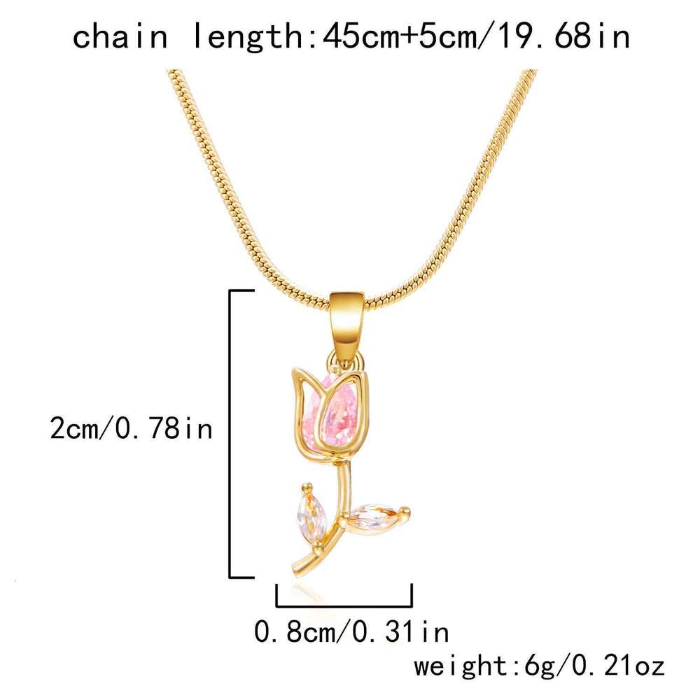 Light Zircon Tulip Flower Pendant Necklace for Women Elegant Stainless Steel Clavicle Chain Fashion Party Jewelry Gift H260312
