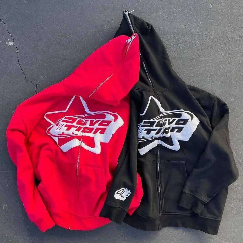 Oversized Zip-up Streetwear Spring Y2k Goth Punk Star Printing Sweatshirt Trendy Thin Material Full Face Hoodie Z260314
