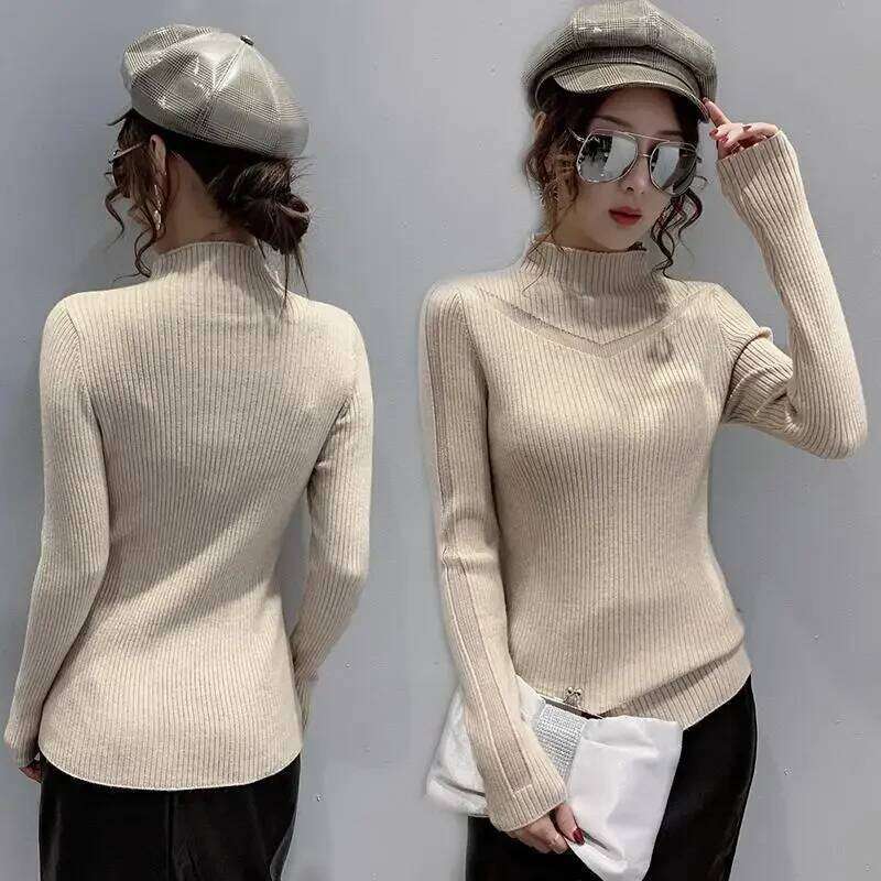 Turtleneck Pullover V Long-Sleeved Sweater Women's Fall Winter Inner Wear Top Z260314