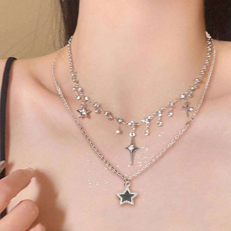 New Fashion Chain Star Double Layer Necklace, Women's Personalized Trendy Daily Versatile Accessories Jewelry Gifts H260312