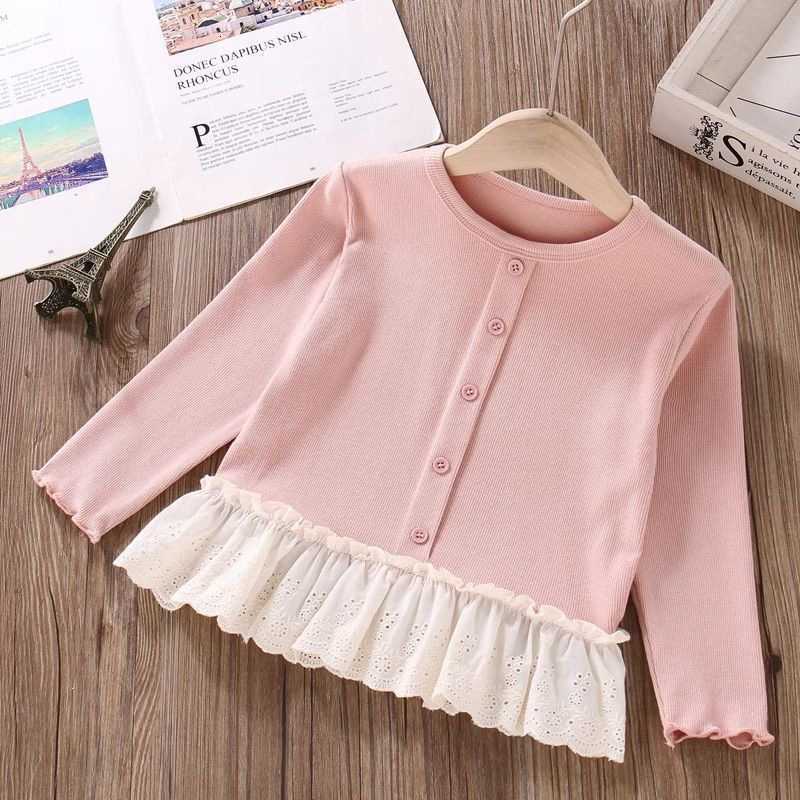 Women's Knits & Tees Spring and Autumn Girls' T-shirt Stylish Baby Clothing, Children's Personalized Trendy Brand Korean Style Lace Tri