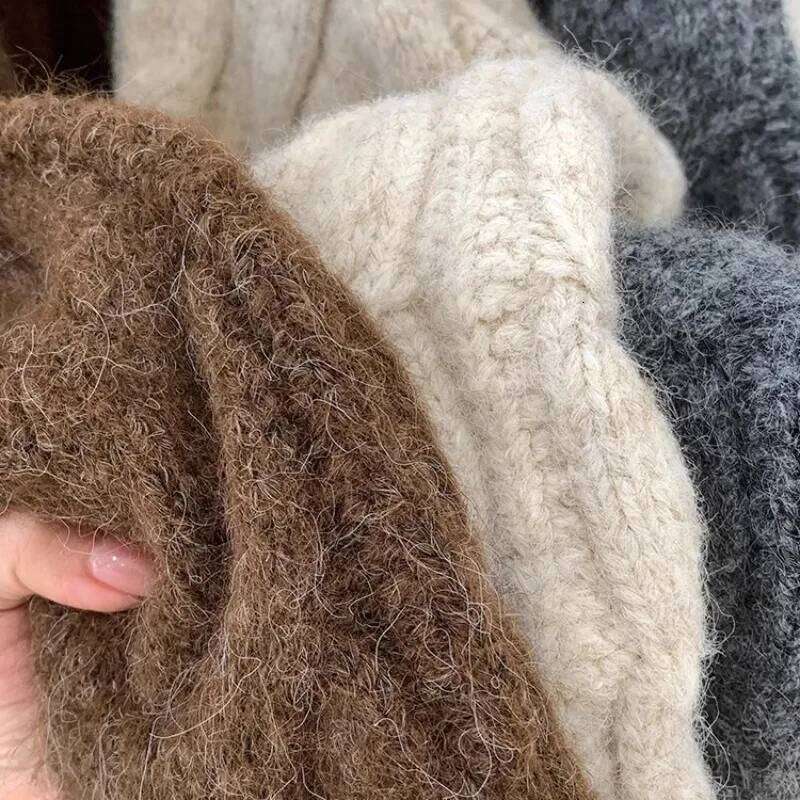 Autumn Winter New Lazy Style Knitted Women Cardigan Retro Solid Double Zipper Turn-down Collar Sweater Thicken Loose Tops Z260313