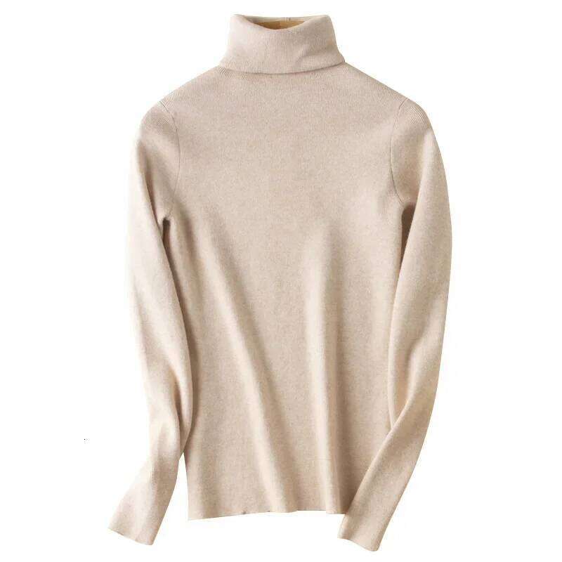Korean Casual Solid Bottoming Shirt Women Autumn Winter Turtleneck Warm Knitwear Pullovers Fashion Slim Brown Sweater Z260313
