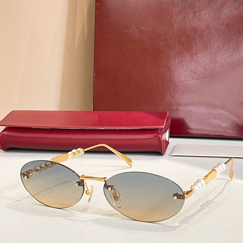 High quality frameless oval shaped womens sunglasses luxury designer women UV400 glasses pearl decorative frame gradient lenses eyewear 1922S