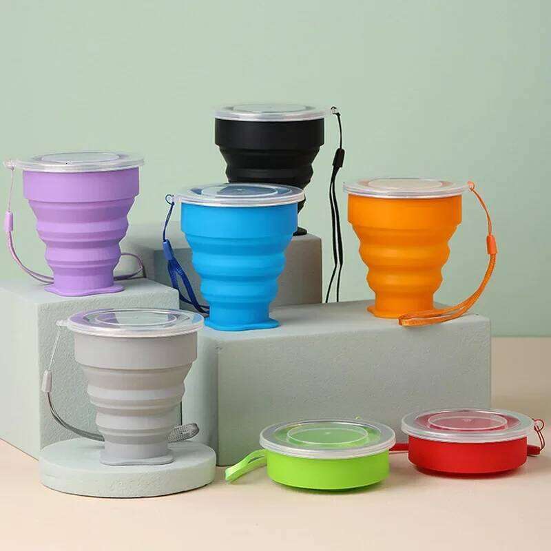 200ml Portable Cups BPA FREE Food Grade Silicone Retractable Folding with Lid Outdoor Coffee Travel Water Cup Z260313