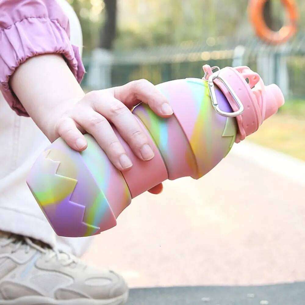 With Carabiner Folding Cups Silicone Multifunction Sport Large Capacity Anti-fall Portable Water Bottle Z260314